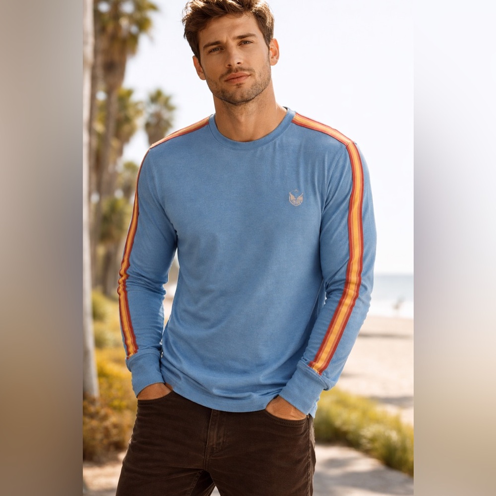Marine Layer Archive Long Sleeve Tee XL Men’s Blue Stripe Sleeve Retro Casual